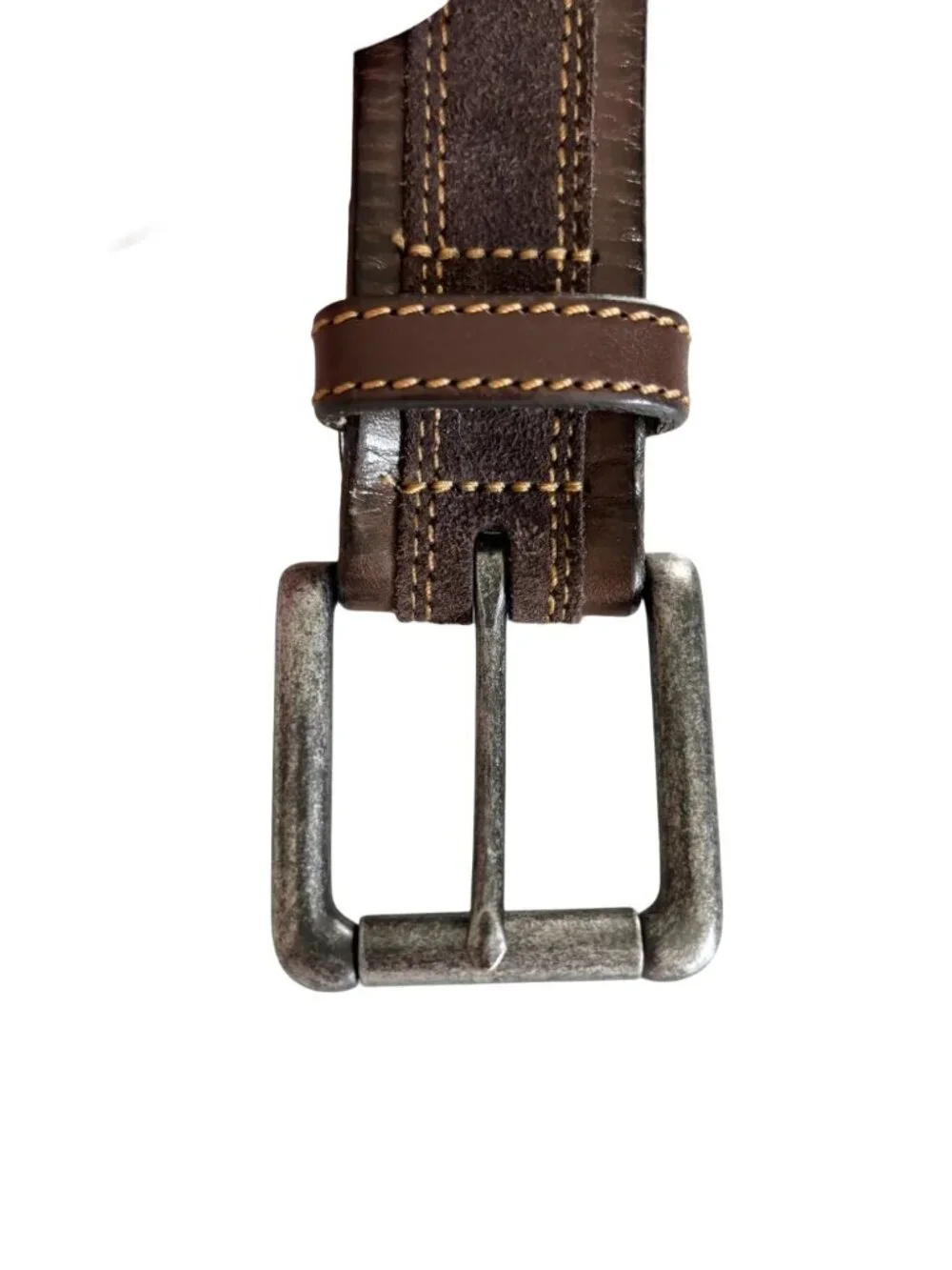 JOHNSTON & MURPHY Stitched Suede Overlay Brown Leather Belt MEN'S 38